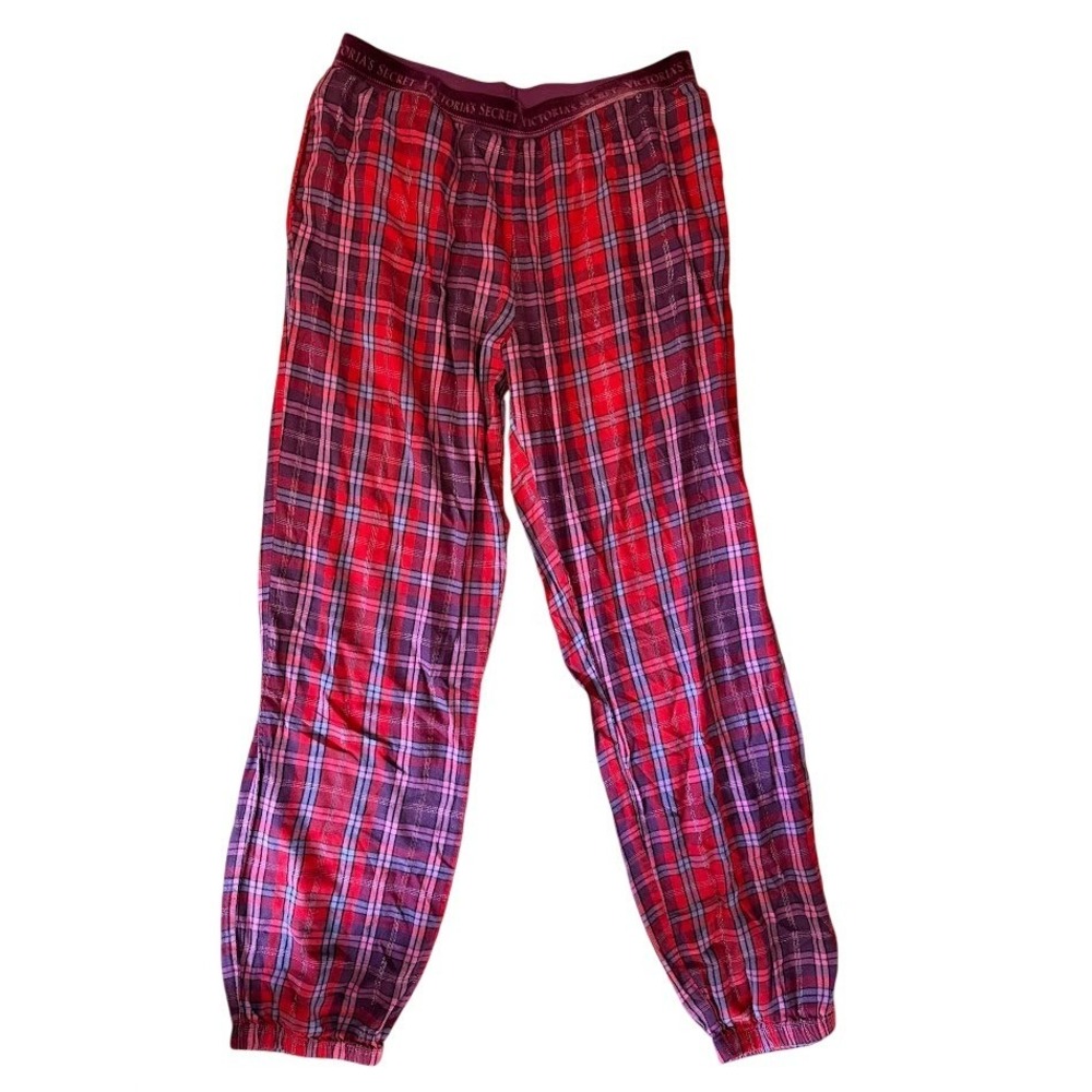 Victoria's Secret Red Plaid Pajama Jogger‎ Pants Logo Waistband Large L